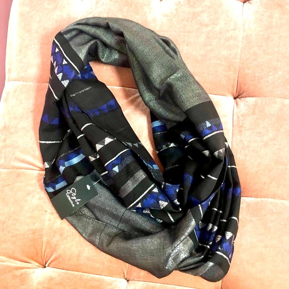 STYLE COLLECTIVE infinity scarf black/silver with blue triangle pattern NWT - Picture 10 of 10